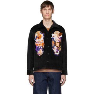 Carne Bollente Black Velvet Shirt Embroidered Erotic Graphic Button Front Sz M